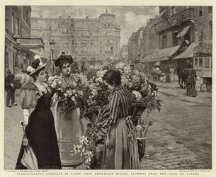 Transatlantic Arrivals in Paris, Fair Americans Buying Flowers Near the Gare St Lazare